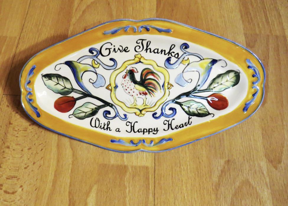 FF Fitz & Floyd - Ricamo - Ceramic Platter Dish - Give Thanks with a Happy Heart