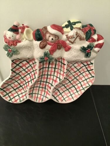 1991 Fitz And Floyd Christmas Stocking -3 Comparment Serving Platter