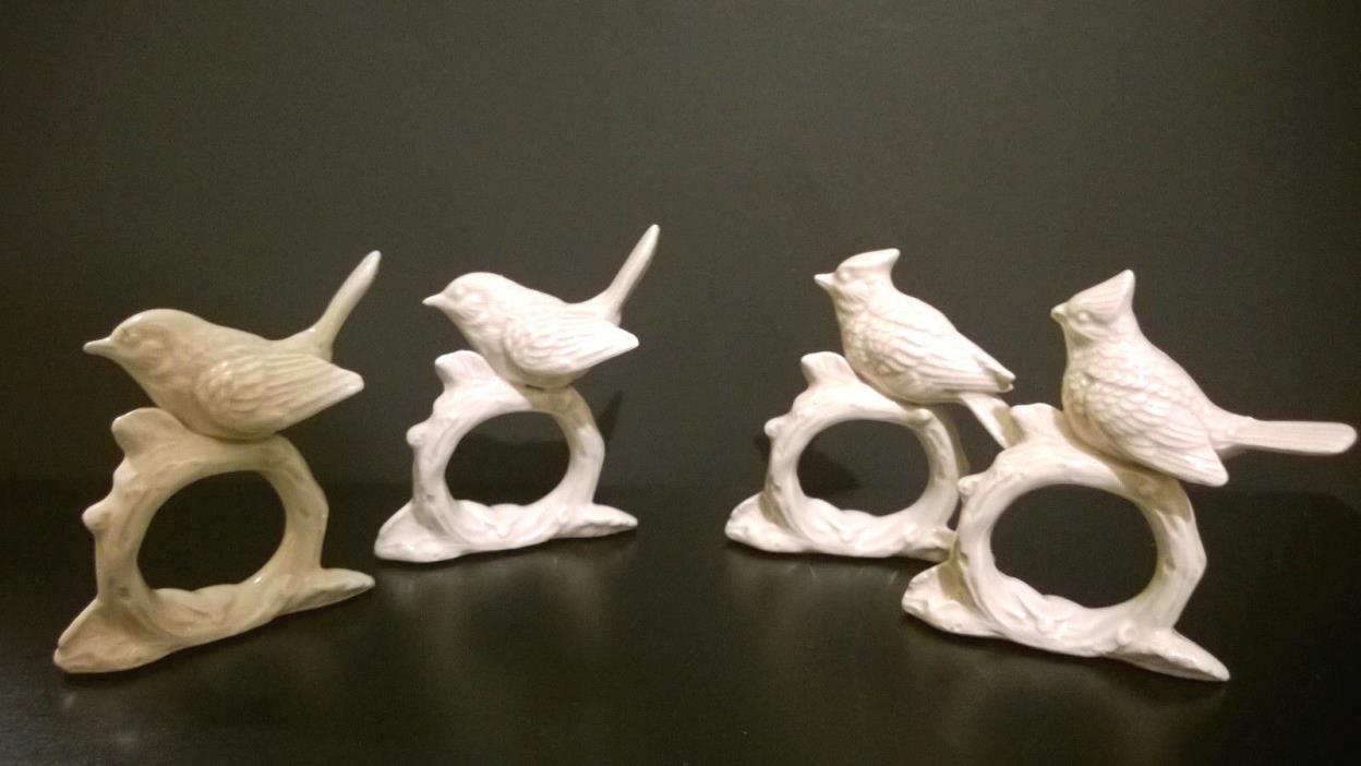 Fitz & Floyd Napkin Ring Holder Bird White Porcelain Set Of 4 Japan