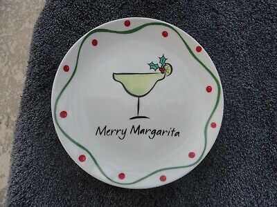 Boston Warehouse Merry Sloshmas Margarita Glass White Canape / Snack Plate 0573