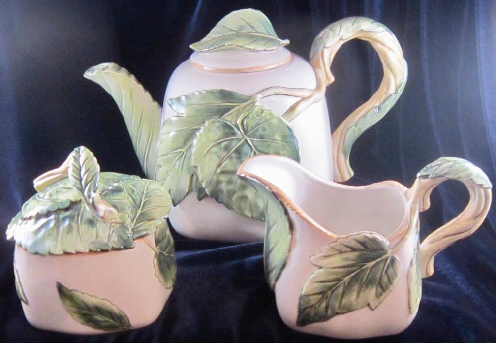 Fitz & Floyd Manhattan Gardens Teapot (5 cups), Creamer and Covered Sugar Bowl