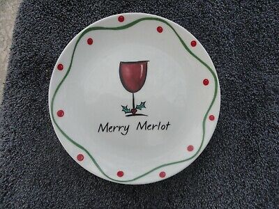 Boston Warehouse Merry Sloshmas Merlot Glass White Dessert / Snack Plate 6720