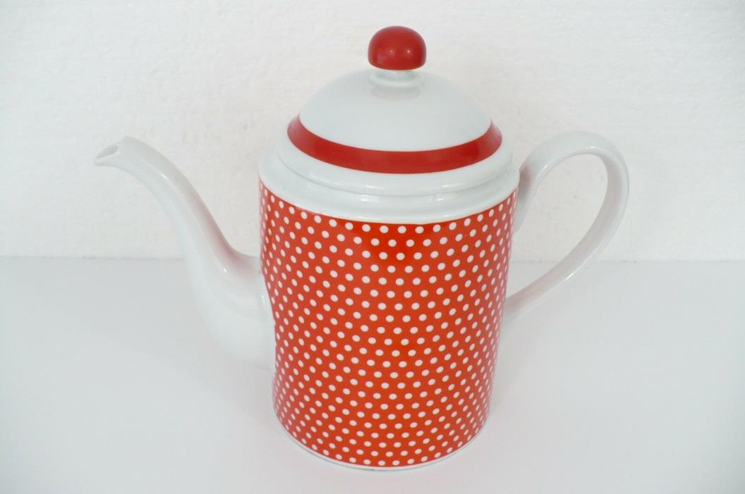 FITZ & FLOYD  Red White Polka Swiss Dots 6 cup Teapot use for decoration only