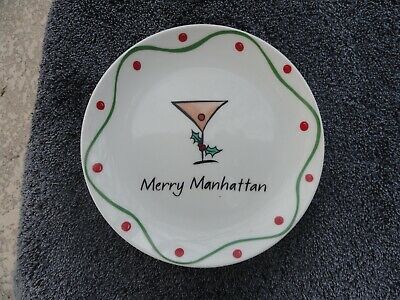Boston Warehouse Merry Sloshmas Manhattan Glass White Dessert / Snack Plate 5888