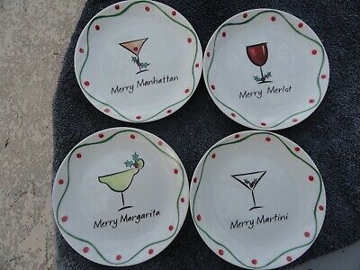 Boston Warehouse Merry Sloshmas Drink Glasses White Dessert / Snack Plate Set