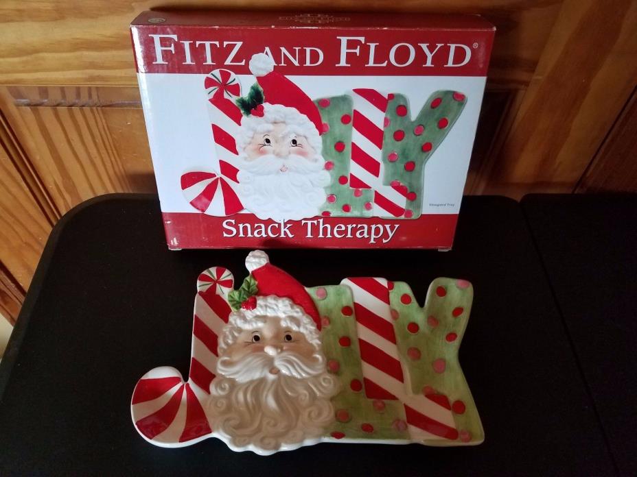 Fitz and Floyd Jolly Snack Therapy Ceramic Holiday Snack Tray NIB