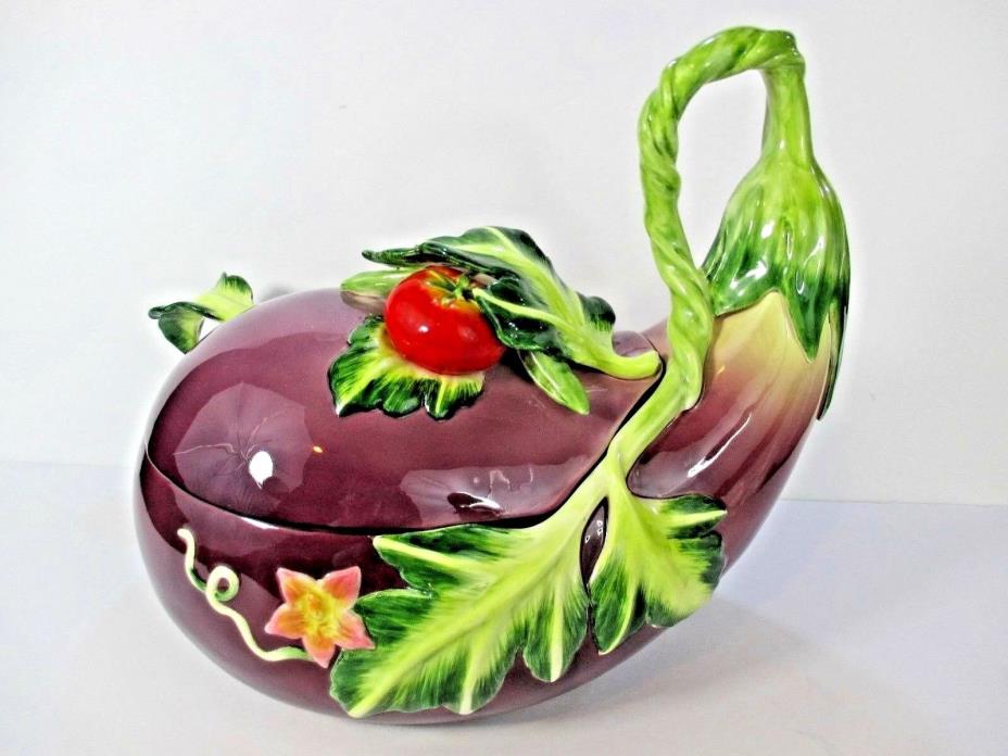 Fitz and Floyd Soup Tureen Marche Large Egg Plant Vegetables Purple New #EL85