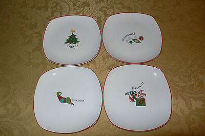 GOURMET BY FITZ AND FLOYD HAPPY HOLIDAYS 4 SALAD PLATES