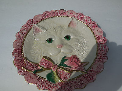 Rare Fitz & Floyd Essentials White Kitten & Roses Canape Plate / Wall Hanging