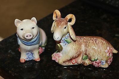 Fitz & Floyd Country Chic Salt & Pepper Shaker Set Pig Ram Sheep