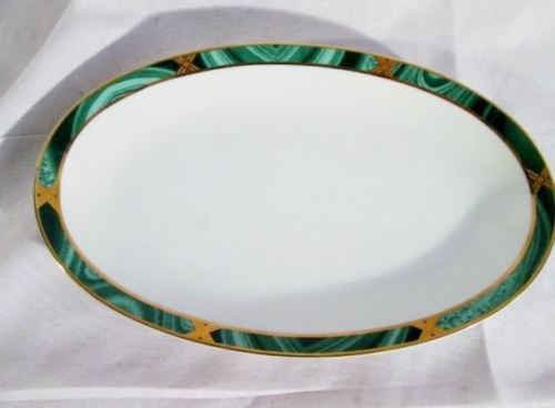 FITZ & FLOYD GREENWICH PLATTER Ceramic Pottery Tray Underplate GRAVY GREEN WHITE