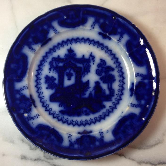 Antique  Flow Blue Oregon TJ & J Mayer England Chinese Porcelain Plate 8 3/4