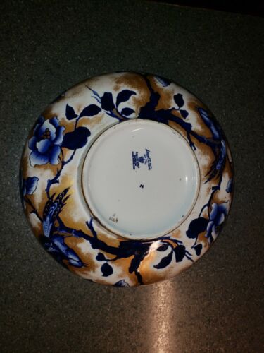 VTG. Keeling & Co. Ltd Losol Ware Pottery Flow Blue & Gold Large Bowl 1912 -1936