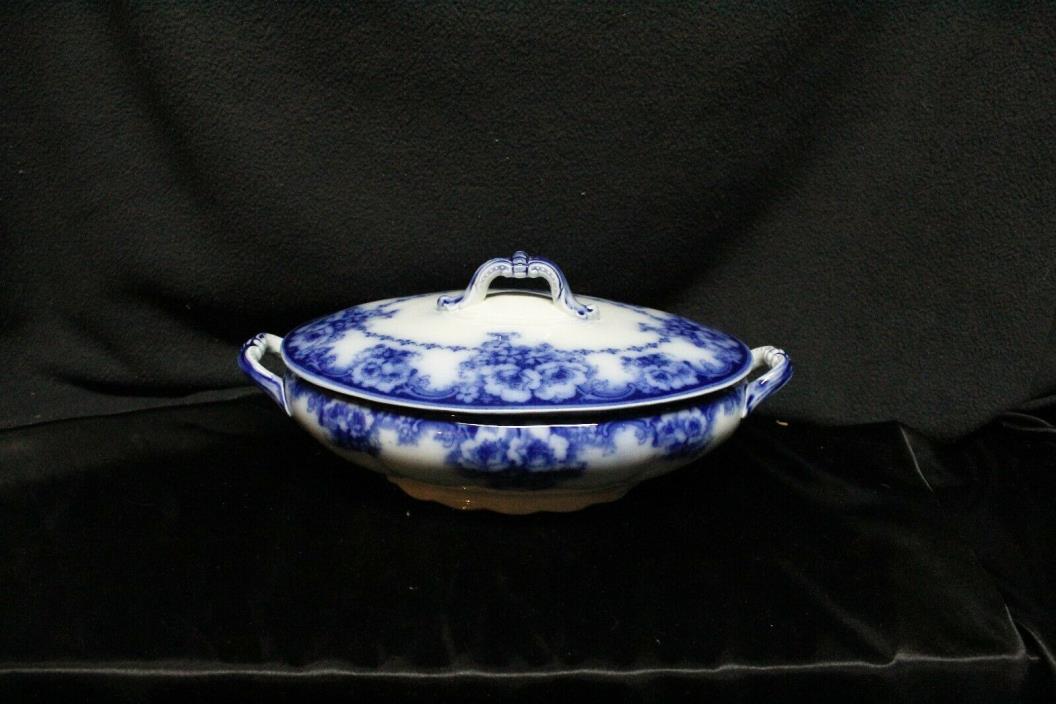 Antique Staffordshire Shapoo Pattern Flow Blue Ironstone Covered Dish