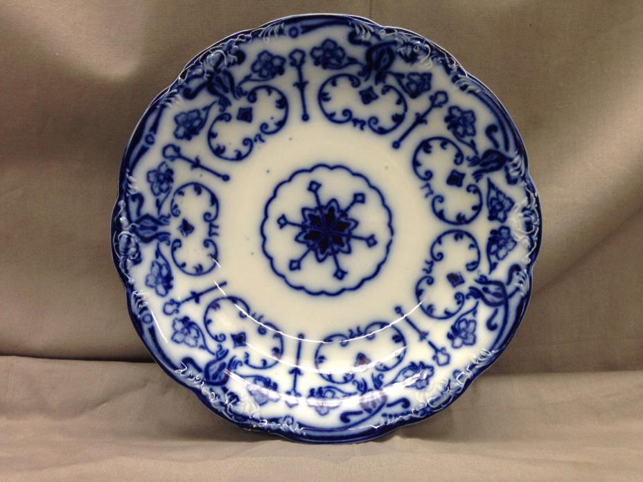 Antique Conway New Wharf Pottery Flow Blue Vegetable Bowl Scrolls Stars Embossed