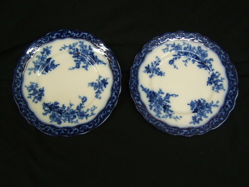 Lot of 2 Vintage Stanley Pottery England Flow Blue Touraine 8.75