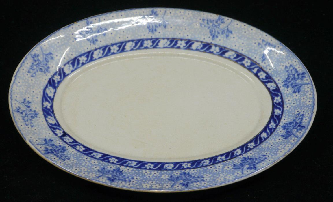 OLD ENGLISH UPPER HANLEY SEMI-PORCELAIN BLUE & WHITE OVAL PLATE, CORINTH PATTERN