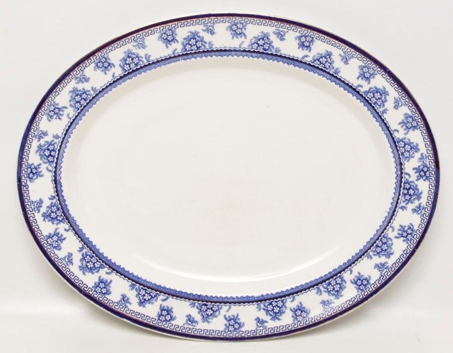 Vintage Oval Serving Platter FLOW BLUE 14 Inch Torbrex Pattern Stanley Pottery