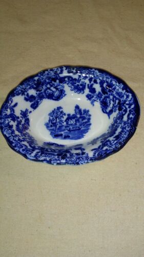 VTG Antique Flow Blue Oval Berry Fruit  Bowl Togo Colonial Pottery Stoke England