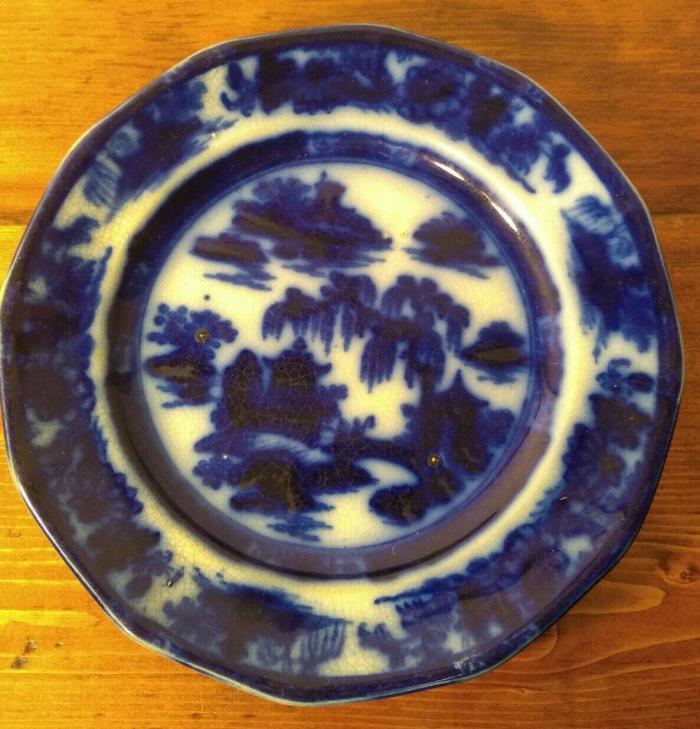 Antique MANILLA Pattern Flow Blue Plate 8 1/2