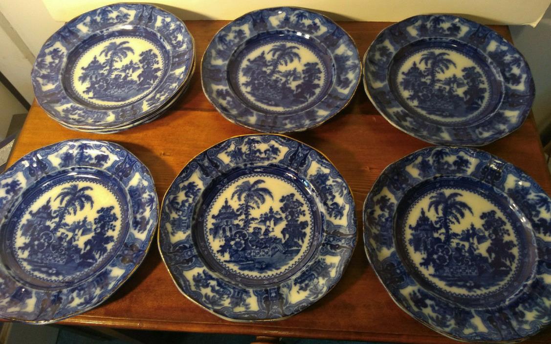 8 Exquisite 1890’s Antique W ADAMS England KYBER Flow Blue 9” Luncheon Plates