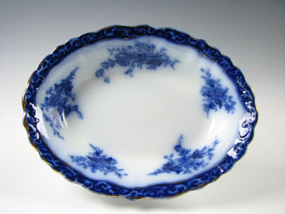 Antique Flow Blue Touraine pattern Oval Vegetable Bowl by Stanley