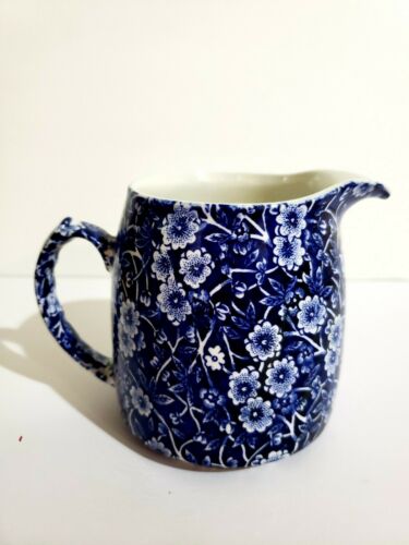 Vintage CALICO Cobalt Flow Blue Floral Porcelain Creamer Pitcher  England 4