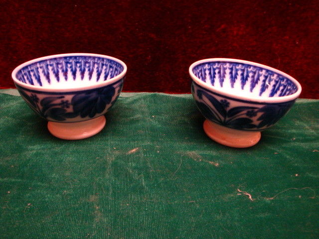 Antique Flow Blue Berry Bowls Floral Pattern Set of 2 Societe Ceramique Holland