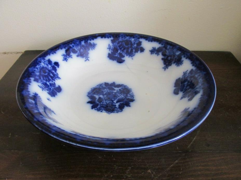 Antique Waldorf New Wharf Pottery Semi Porcelain England Flow Blue Serving Bowl