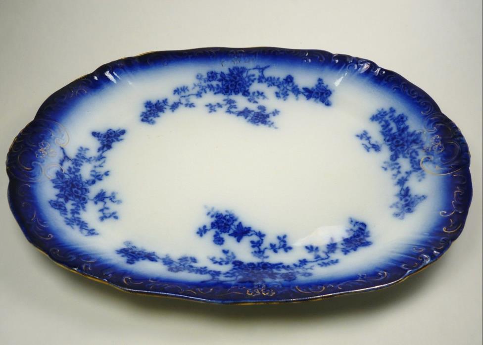 Antique La Belle Platter Flow Blue Wheeling Pottery