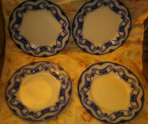 Antique Flow Blue Salad Plates lot of 4  New Wharf Pottery Paris Pattern