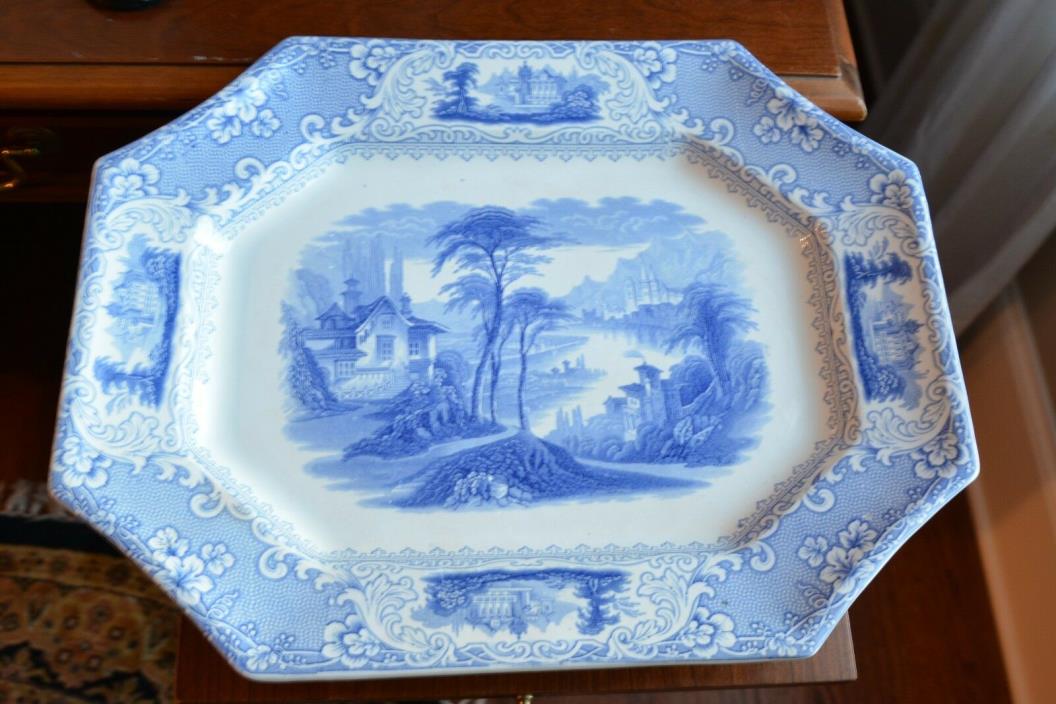 X Large Impeccable Blue & White Transfer ware Platter Nearly 18