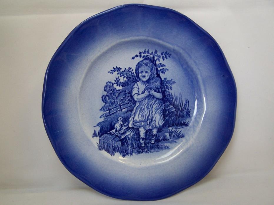 Rare Les Enfants, Antique Flow Blue Plate, Ironstone, Staffordshire, Eng.,8 1/2