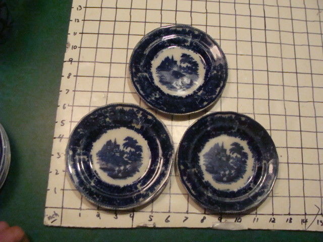 ANTIQUE -- flow blue --  non pareil -- 3 small plates 6