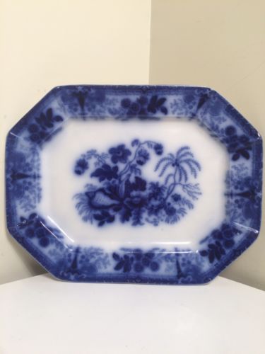 Antique Flow Blue Platter 19th Century Rectangle Large 15 3/4
