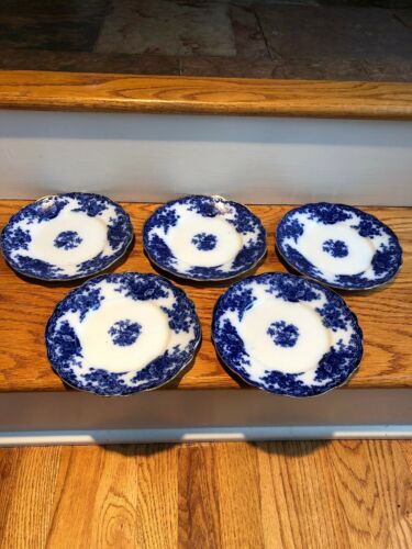 S/5 Antique Flow Blue Royal Staffordshire Arcadia Plates 7 3/4