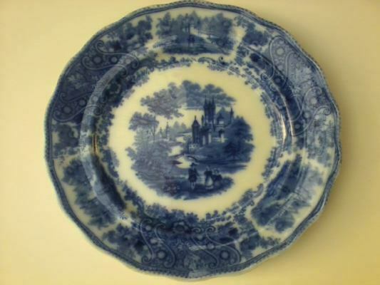 Antique Flow Blue Nonpareil BURGESS & LEIGH Middleport Pottery 9 3/4