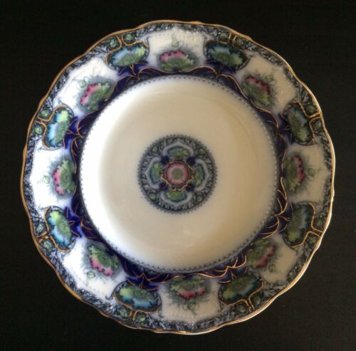 Htf FLOW BLUE Dinner Plate Balmoral Hanley MEAKIN Multicolor Art Nouveau