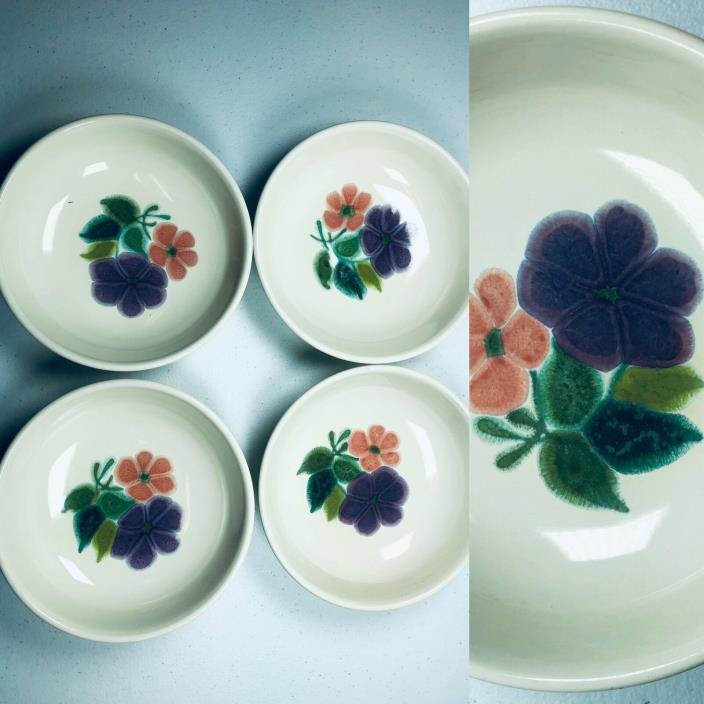 Franciscan Earthenware Interpace Floral Bowl SET of 4 USA 70s Mid Century Cereal