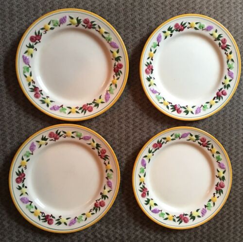 SET OF 4 FRANSISCAN 6.5” Bread Plates Fruit Yellow Trim Grapes Pears Apples