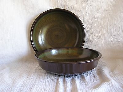 2 Vintage Franciscan Madeira USA Green Tan Floral Scroll Soup Cereal Bowl Retro
