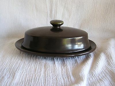 Vintage Franciscan Madeira Green Tan Oval Covered Butter Dish Plate w Lid Retro