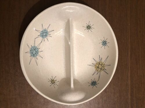 Vintage Franciscan Atomic Starburst 8.25” Divided Vegetable Serving Dish~1950's