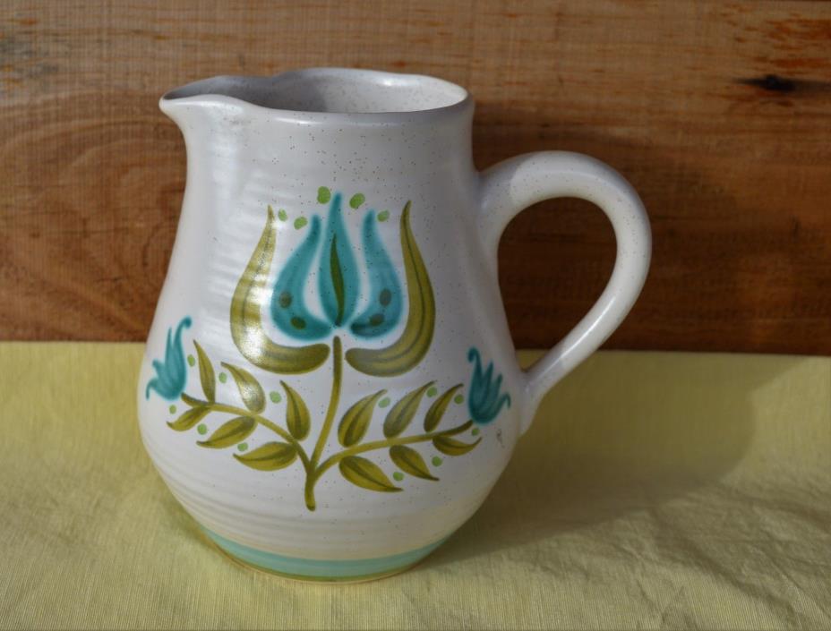 VTG Franciscan Earthenware TULIP TIME 36 oz Pitcher Cream Turquoise Olive Green