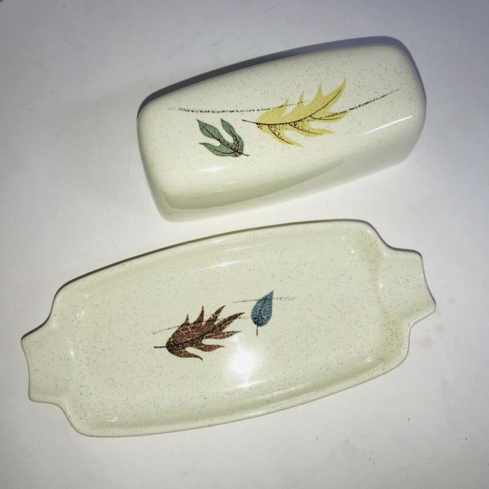 Franciscan Autumn Falling Leaves Covered Butter Dish 2 Pieces Mid Century Modern