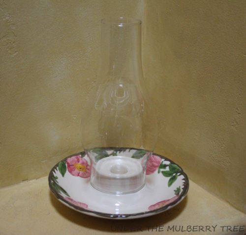 Vintage Unused Franciscan Desert Rose Hurricane Lamp & Globe Candle Holder USA
