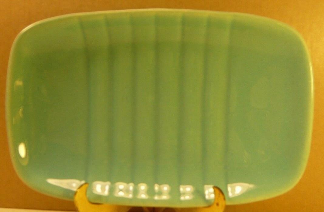 VTG FRANCISCAN WARE EL PATIO CERAMIC TURQUOISE RIBBED SOAP TRINKET KEY DISH