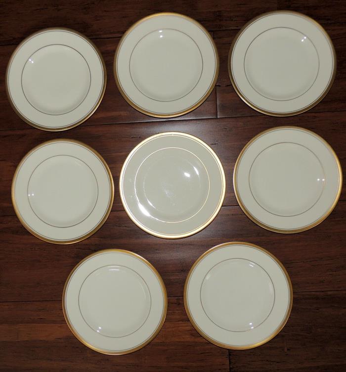 Monticello Old Ivory Gold Band China 8 Bread Sandwhich Plates Dessert Cake