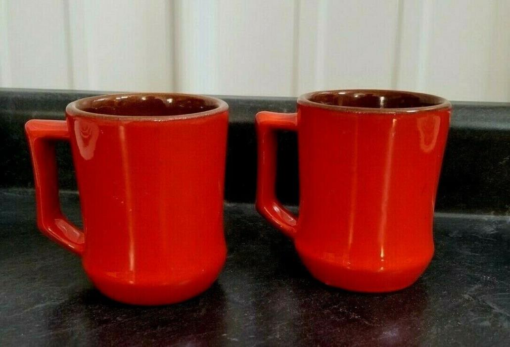 2 Frankoma Pottery Burnt Orange Fire Red Brown Coffee Cups/Mugs C5