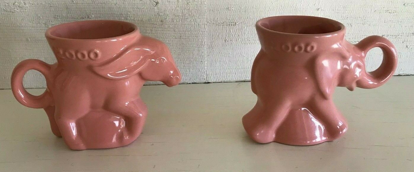 2000 FRANKOMA Elephant Mug Set GOP & DEM Party Pink/Dusty Rose - Mint!
